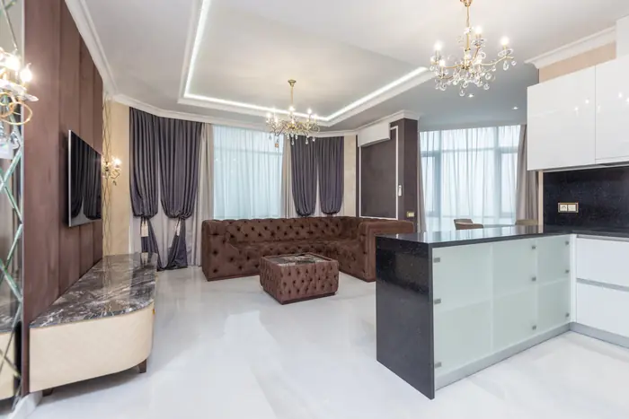 Living room with dark accent tones